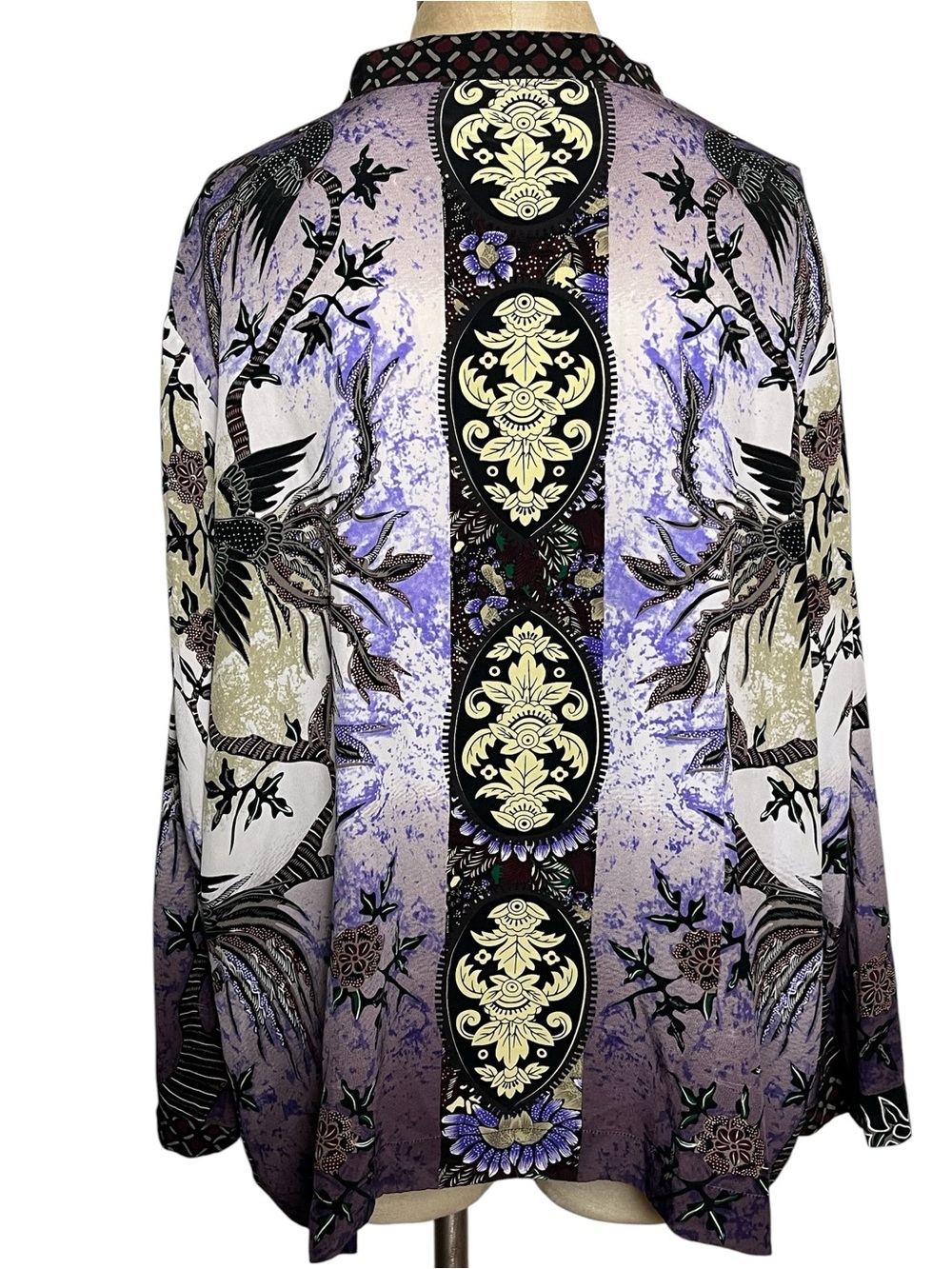 Citron Santa Monica 100% Silk Bird Floral Button Front Tunic Blouse 3X - Picture 4 of 11